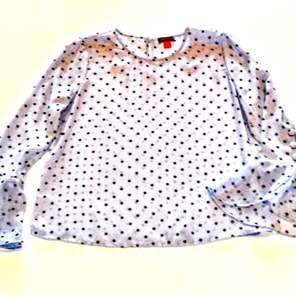 VINCE CAMUTO L/S TOP - BOHO LIGHT BLUE w/ NAVY POLKA-DOT- SMALL - Picture 3 of 7
